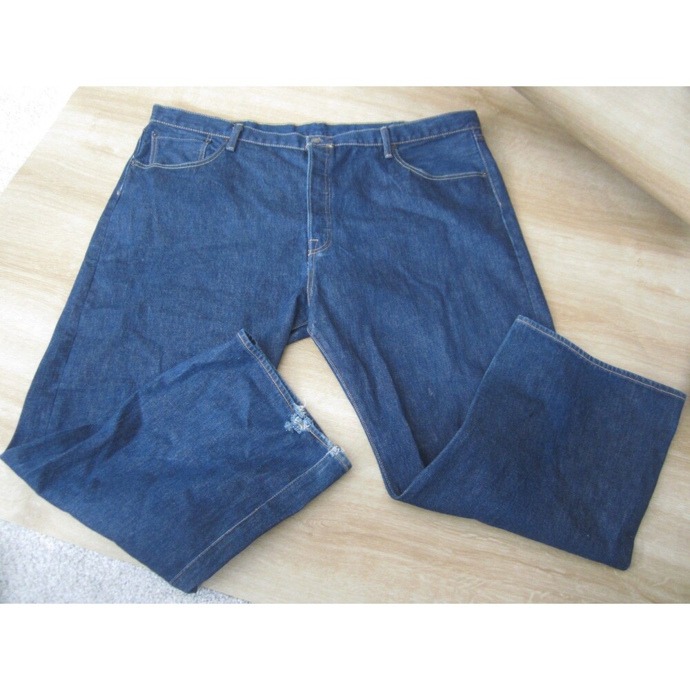 Levis 501 Original Fit Jeans Mens 48x29 Dark Wash Indigo Straight Leg Button Fly